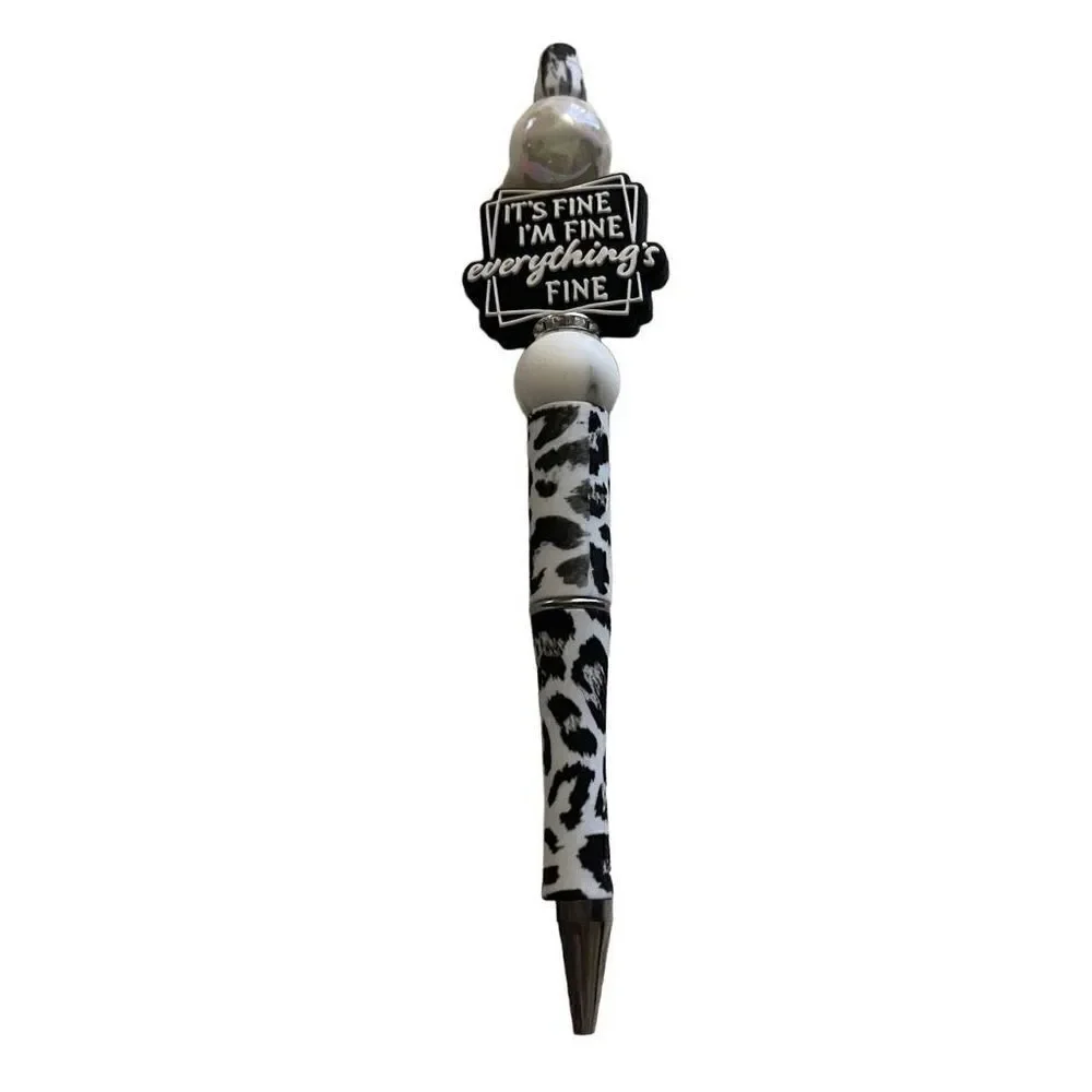 It’s fine, I’m fine, everything’s fine beaded pen handmade black leopard cheetah